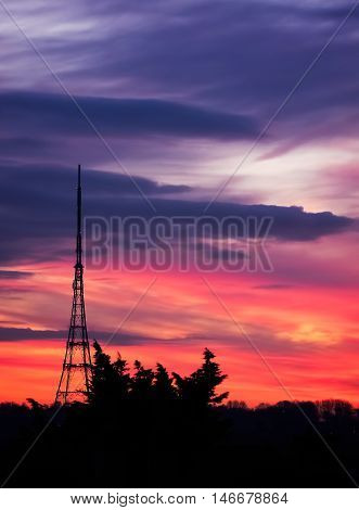 Crystal Palace transmitting station at dusk, Bromley, London, UK