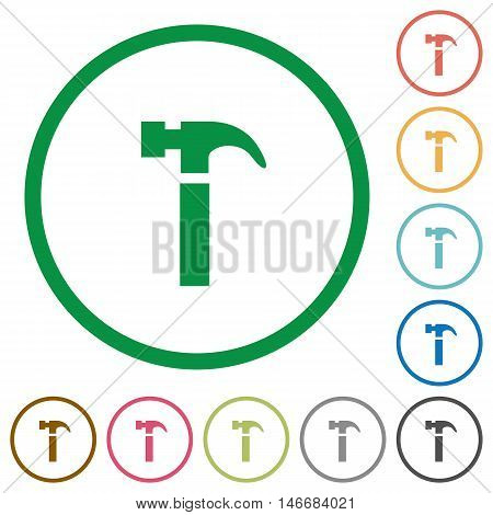 Set of hammer color round outlined flat icons on white background