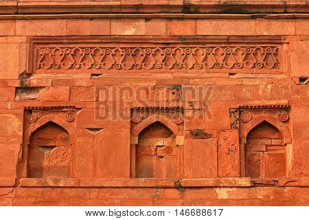 Intricate detail of the Ali Isa Khan tomb at the Humayuns tomb complex in Delhi, India