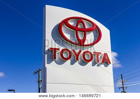 Indianapolis - Circa September 2016: Toyota Car and SUV Logo and Signage. Toyota is a Japanese Automaker Headquartered in Toyota Aichi Japan III