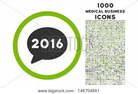 2016 Message rounded vector bicolor icon with 1000 medical business icons. Set style is flat pictograms, eco green and gray colors, white background.