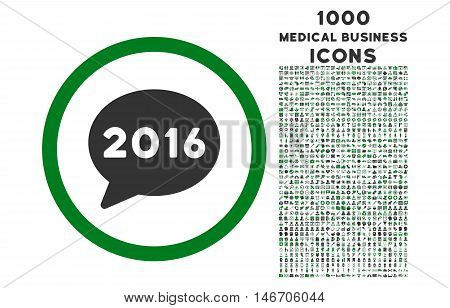 2016 Message rounded vector bicolor icon with 1000 medical business icons. Set style is flat pictograms, green and gray colors, white background.