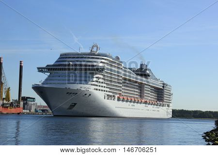 Velsen The Netherlands - September 10th 2016: MSC Splendida a cruise ship owned and operated by MSC Cruises on North Sea Canal