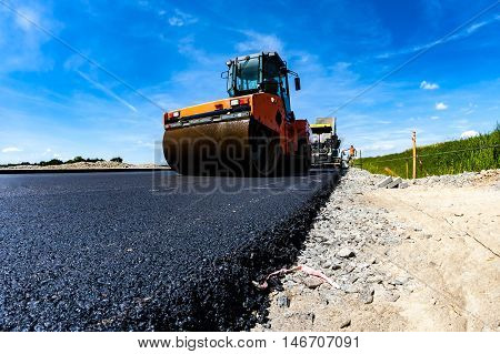 Road Roller Working On The Construction Site