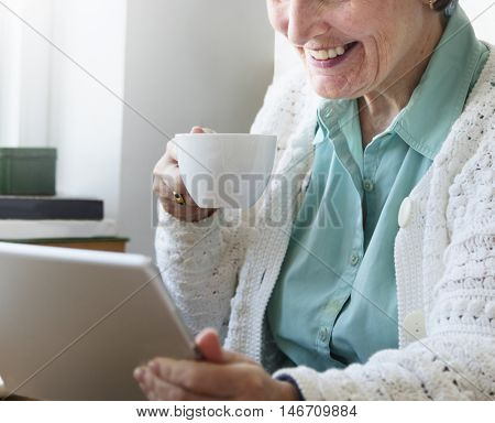 Senior Adult Drinking Water Mug Concept