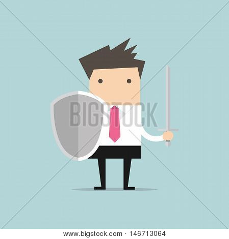 Businessman warrior with shield and sword vector