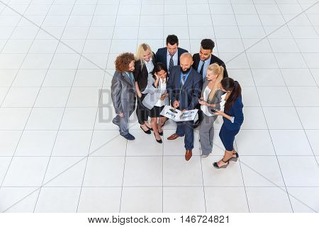Business People Group Discussing Document Project Plan Communicating, Talking Top Angle View, Businesspeople Colleague Team