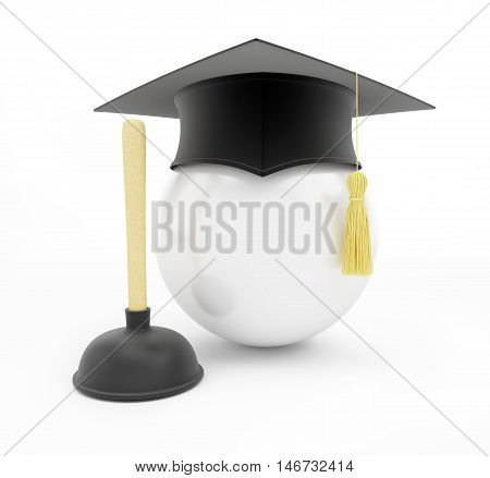 plumbers school graduation cap on white background. 3d Illustrations