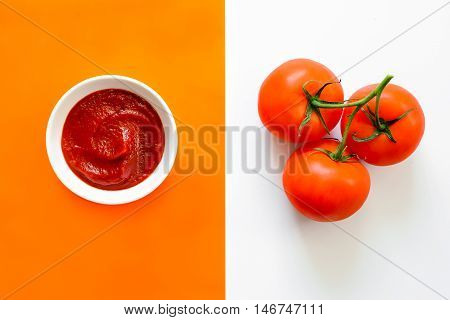 Ketchup or tomato sauce minimalistic concept top view