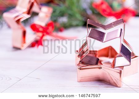 Star-form copper baking pasry form for Christmas cookies with Christmas decoration