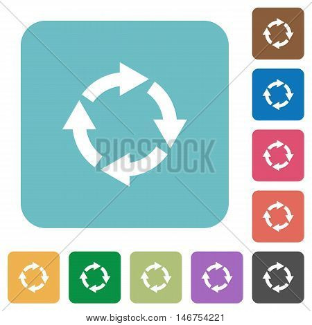 Flat rotate right icons on rounded square color backgrounds.