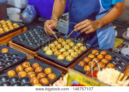 cooking takoyaki by chef and daily food