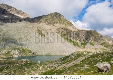 Mountain lake with blue water