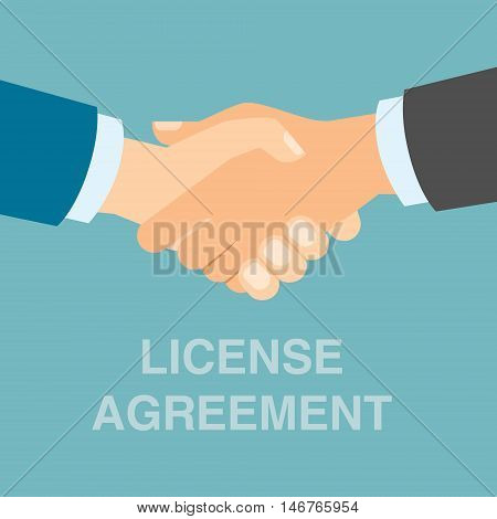 License agreement handshake. Men shacking hands for insurance of license, patent from copyriting.