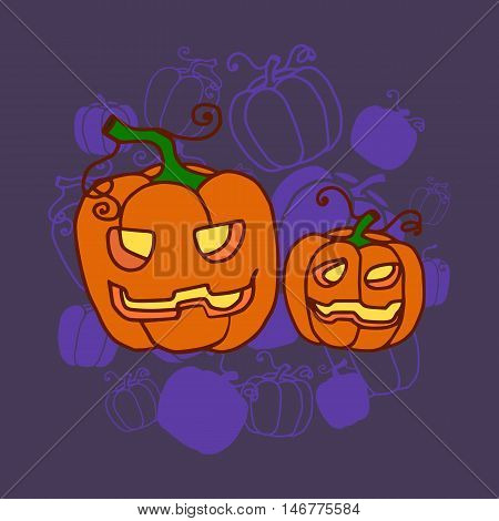 vector illustration pumpkin terrible dark glowing lantern invitation card halloween