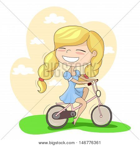 vector blonde girl riding a bicycle outdoor