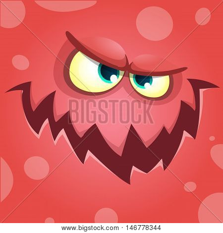 Cartoon screaming monster face. Vector Halloween red angry monster avatar