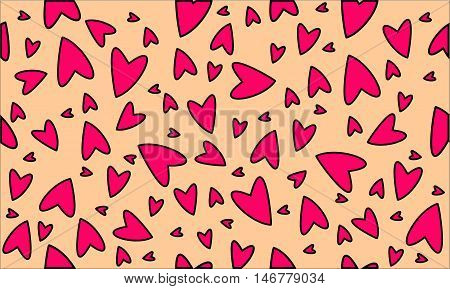 Very cute pattern with red heart on pink background