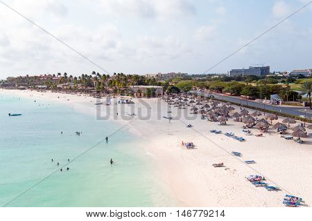 Aerial from Druif beach on Aruba island in the Caribbean