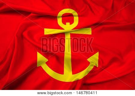 Waving Flag of Narvik Norway, with beautiful satin background. 3D illustration