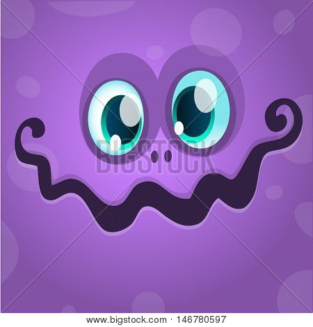 Cartoon monster face. Vector Halloween violet monster avatar