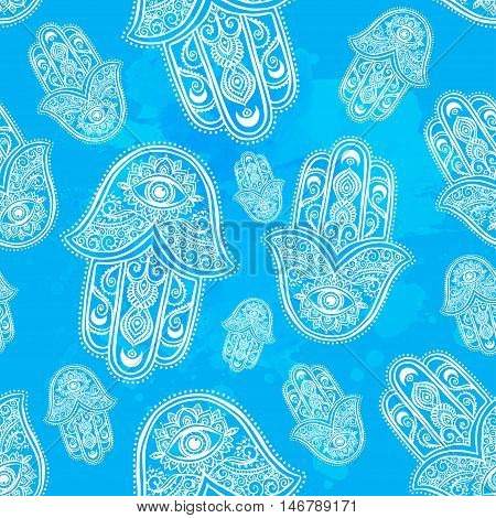 Ornament card with hamsa. Geometric circle element made in vector. Perfect cards for any other kind of design, birthday and other holiday, kaleidoscope, medallion, yoga, india, arabic