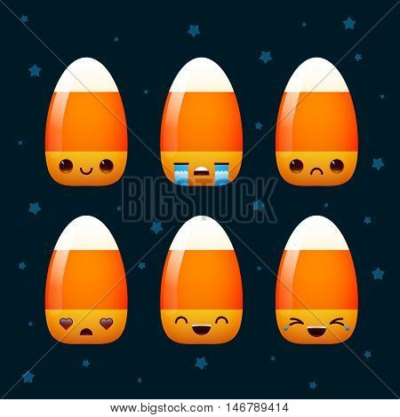 Set Smile Candy Corn Six Emotions Vector