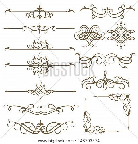 Antique decorative elements and scroll elements set page dividers. Vector illustration