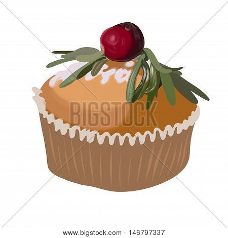 Cake with sugar pouder. Vector icon design element. Birthday isolated illustration. EPS