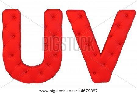 Letras de lujo cuero rojo fuente U V