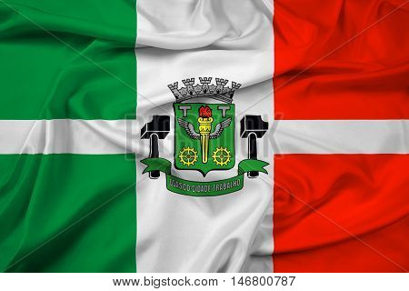 Waving Flag of Osasco Brazil, with beautiful satin background. 3D illustration