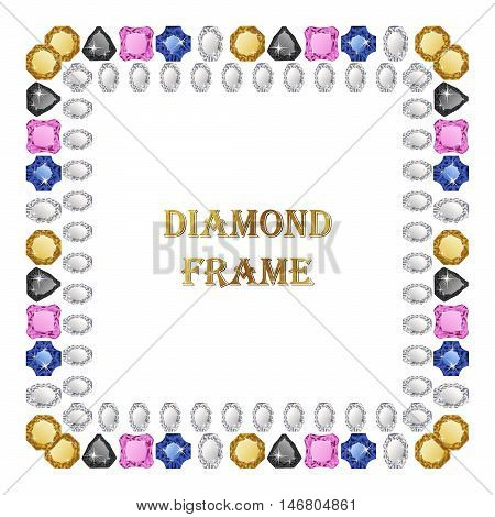 Diamonds square frame. Vector illustration jewelry. Abstract vector border on white background.