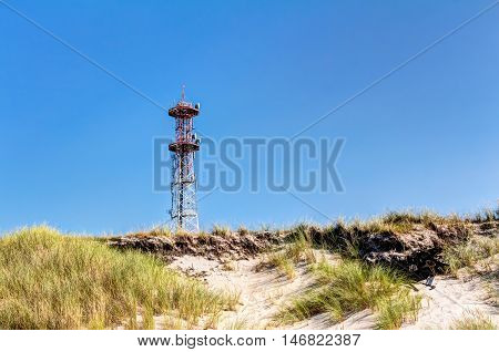 Telecommunication Tower, Beach And Dunes With Beachgrass