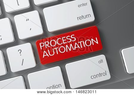 Concept of Process Automation, with Process Automation on Red Enter Keypad on Modern Keyboard. 3D Render.