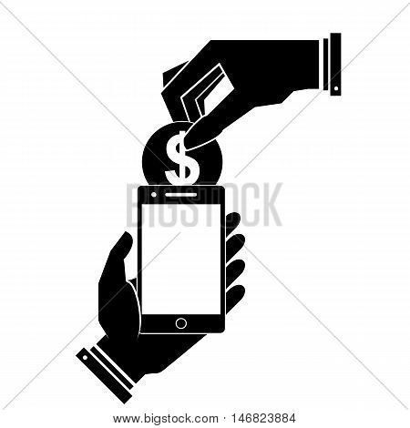 Payment, refill your mobile phone. Black and white vector illustration.
