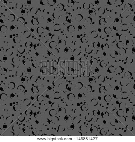 Abstract monochrome black gray grey ink circle vector seamless pattern