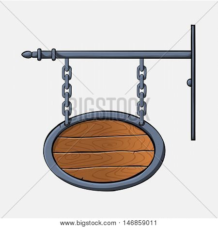 vector medieval wood sign hanging on chains isolated on white