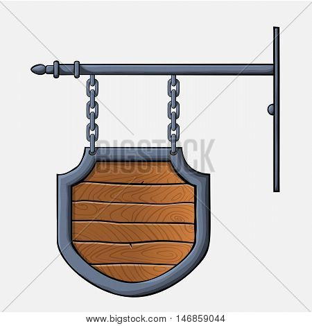 vector medieval wood sign hanging on chains isolated on white