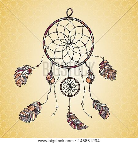 Hand drawn native Indian-American dream catcher. Zentangle isolated dream catcher. Boho styled. Vector.