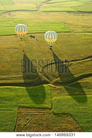 Landing balloon. Cappadocia is known around the world as one of the best places to fly with hot air balloons Goreme Cappadocia Turkey.