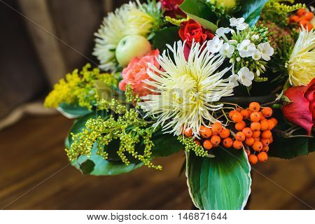 bouquet of apple Chrysanthemum rowan stonecrop anisetree phlox