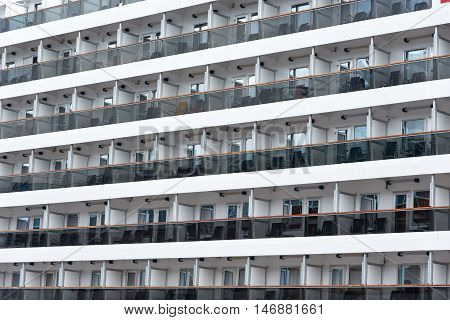 Many decks of cruise ship staterooms and suites