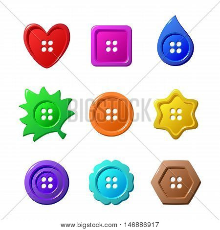 Collection of sewing buttons in different colors on white background