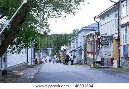 Naantali, Finland - 06 July , 2015: Cloudy Summer Day On The Historic Quarter Of Naantali