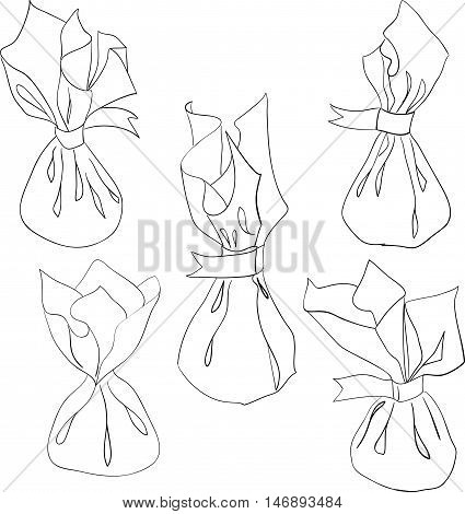 Candy set sketch style hand drawn. Contour on white