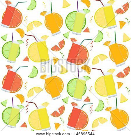 Seamless Pattern With Fresh Citrus Juices And Citrus Slices