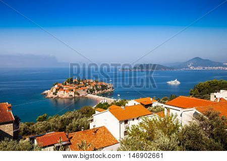 Sveti Stefan or Saint Stefan hotel resort on the Adriatic coast of Montenegro