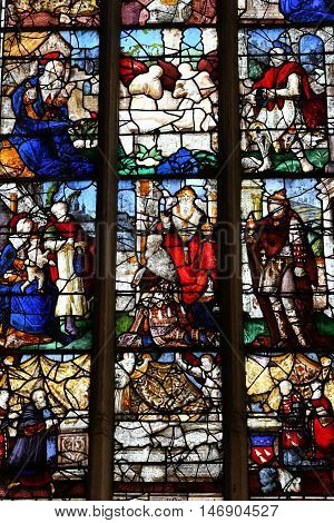 Buchy France - june 23 2016 : stained glass window in the Notre Dame church