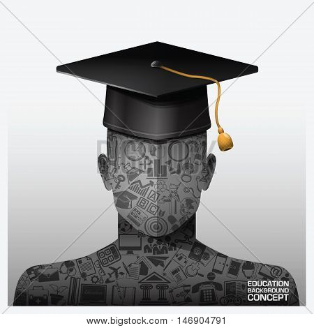 Education And Learning Background Concept With Icon Element In Human Shape Vector Design Template
