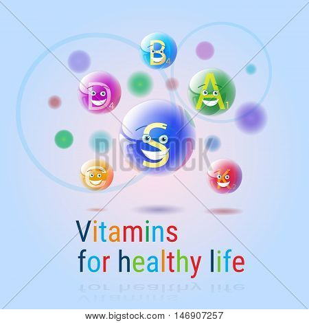 Vitamins Nutrient Minerals Colorful Banner Healthy Life Nutrition Chemistry Element Concept Flat Vector Illustration